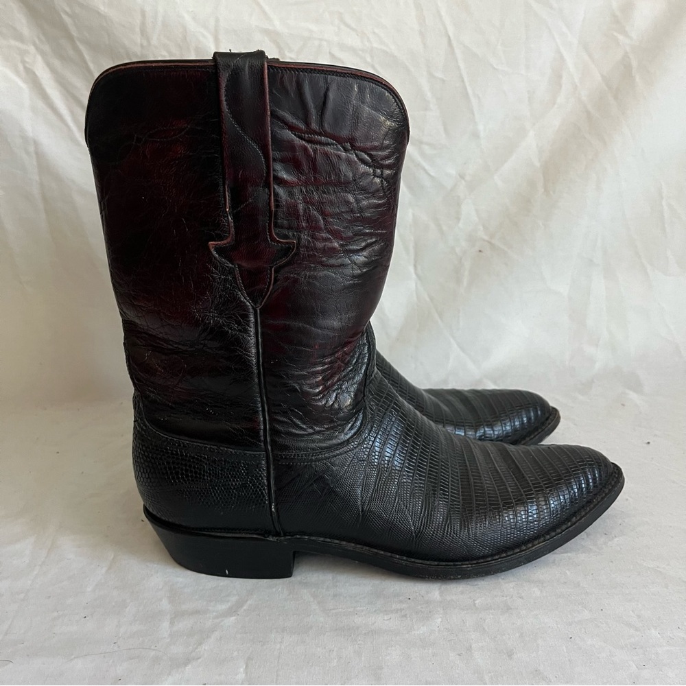 Lucchese Black Cherry Leather Boots Western Cowboy Made In USA Men Size 10.5 - Picture 15 of 16